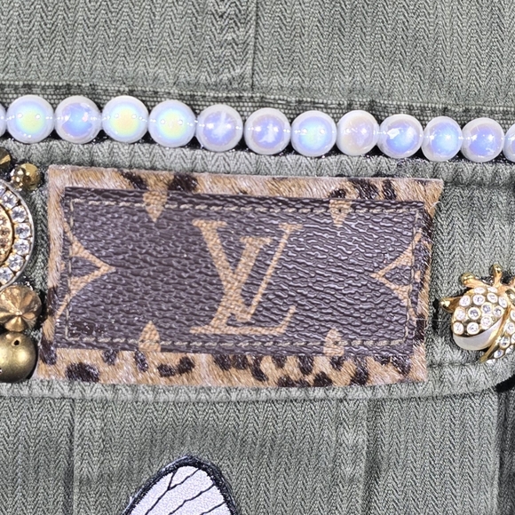 Military jacket size xl, designer inspired patchwork jacket, womens - Picture 11 of 11